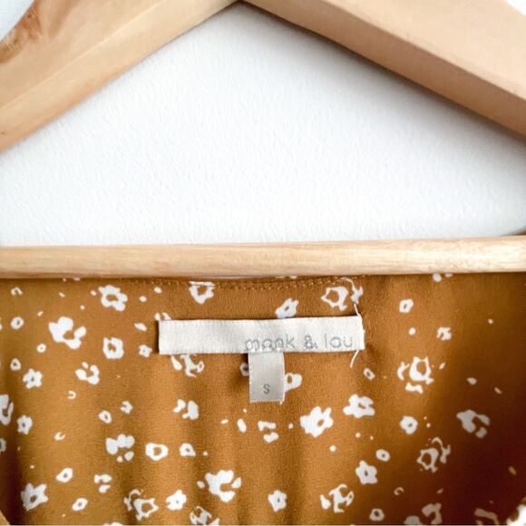 Monk & Lou Dress Floral Shift Mustard 3/4 Cuffed Sleeve Women's S - Picture 5 of 10